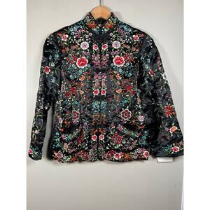 Vintage Silk Plum Blossoms Hand Embroidered Floral Mandarin Jacket size 36/M